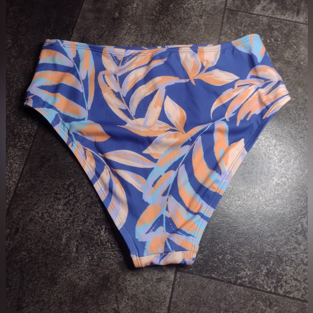 New! Blue and Orange Tropical High Waist Bikini Bottoms - Picture 2 of 3